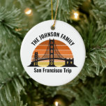 San Francisco Bridge Sunset Custom Photo Christmas Julgransprydnad Keramik<br><div class="desc">Cool custom San Francisco Golden Gate bridge at sunset Christmas ornament for your vacation to the city by the bay. Always remember your trip with this keepsake souvenir that has your photo on the back.</div>