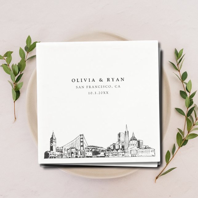 San Francisco Bröllop Cocktail Napkin Pappersservett (San Francisco wedding napkins )