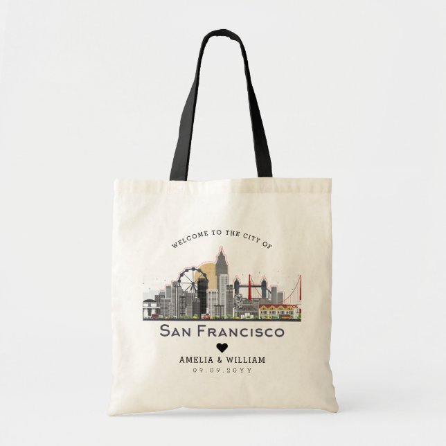 San Francisco Bröllop | Stylized Skyline Tygkasse (Framsidan)