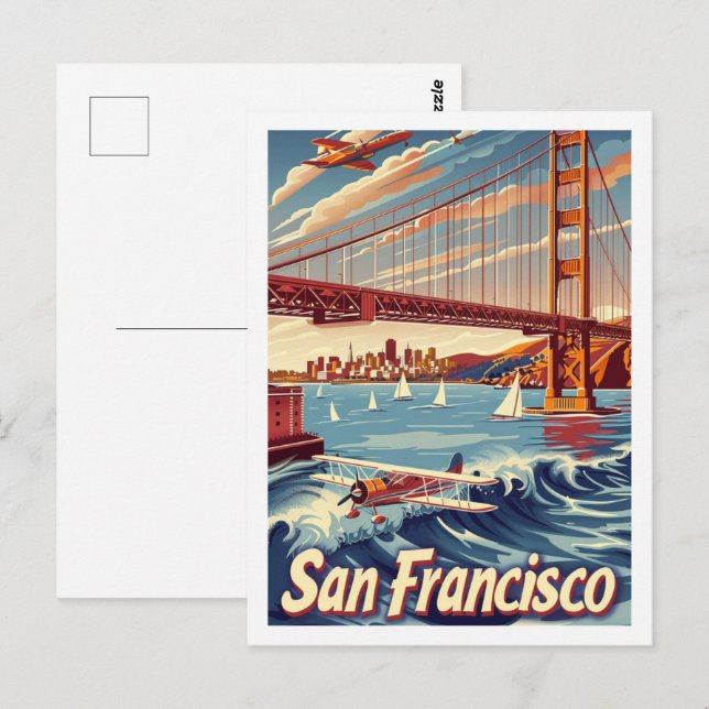 San Francisco-bron Vintage Berömd Resemål Vykort (Fram/baksida)