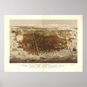 San Francisco CA 1878 antik panorama- karta Poster