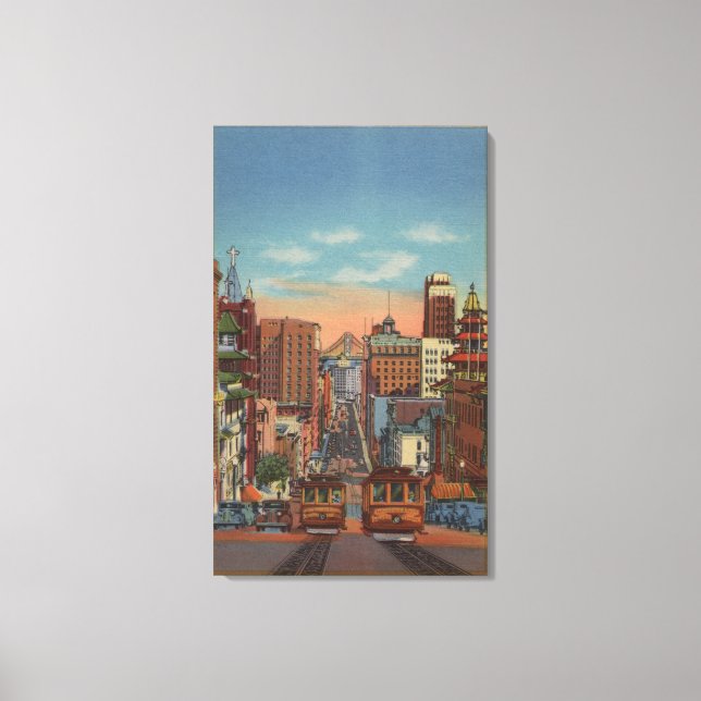 San Francisco, CA - Cable Cars går upp Canvastryck (Framsida)