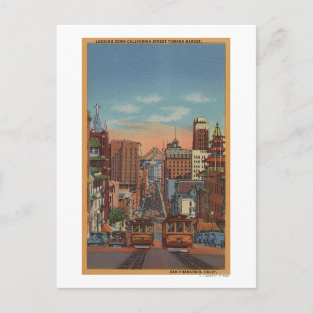 San Francisco, CA - Cable Cars går upp Vykort (Framsida)