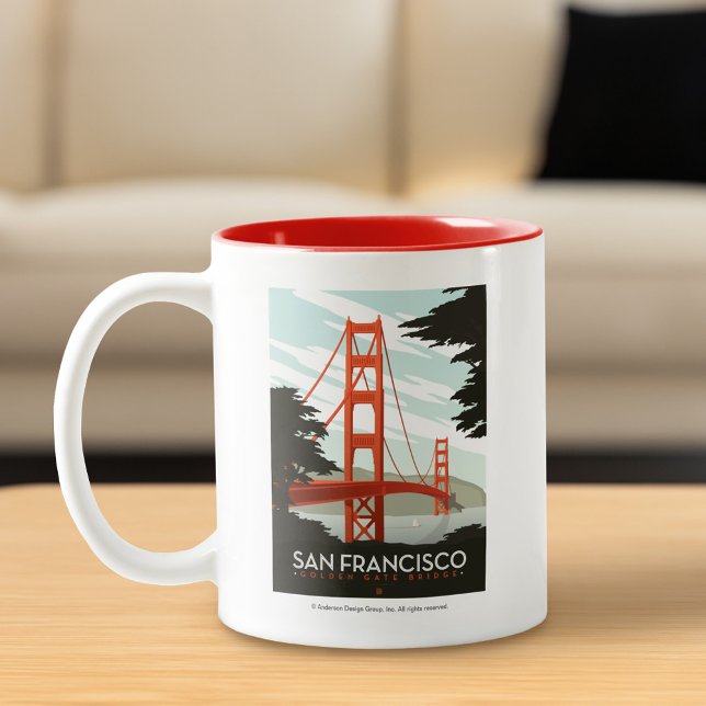 San Francisco, CA - Golden Grind Bridge Två-Tonad Mugg (Mug on table)