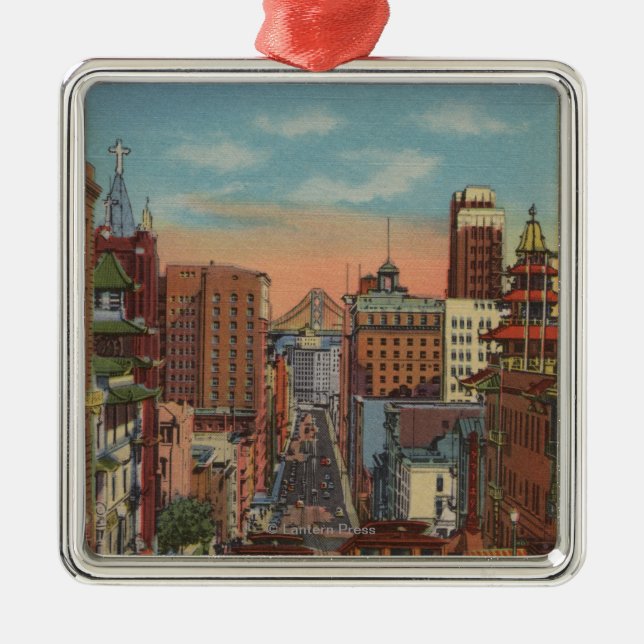 San Francisco CA - kabelbilar som går upp Julgransprydnad Metall (Framsidan)