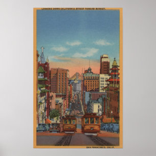 San Francisco CA - kabelbilar som går upp Poster