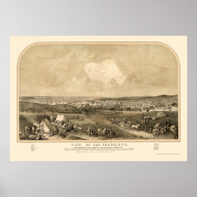 San Francisco, CA Panoramic Karta - 1851 Poster (Framsidan)