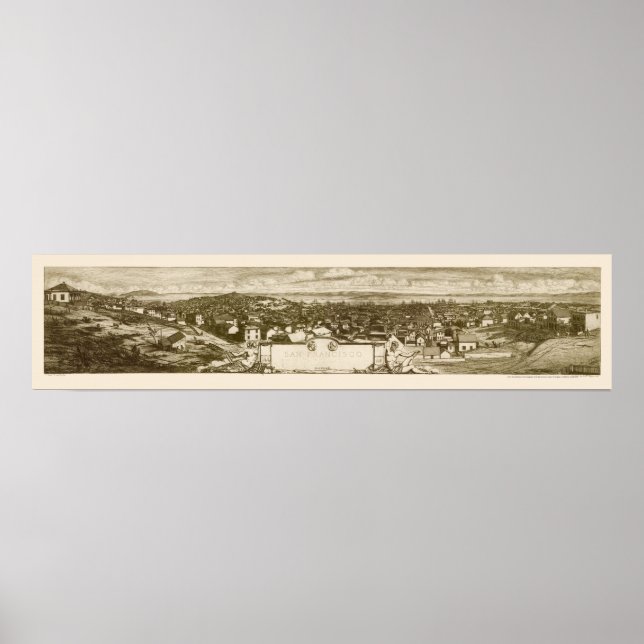 San Francisco, CA Panoramic Karta - 1856 Poster (Framsidan)