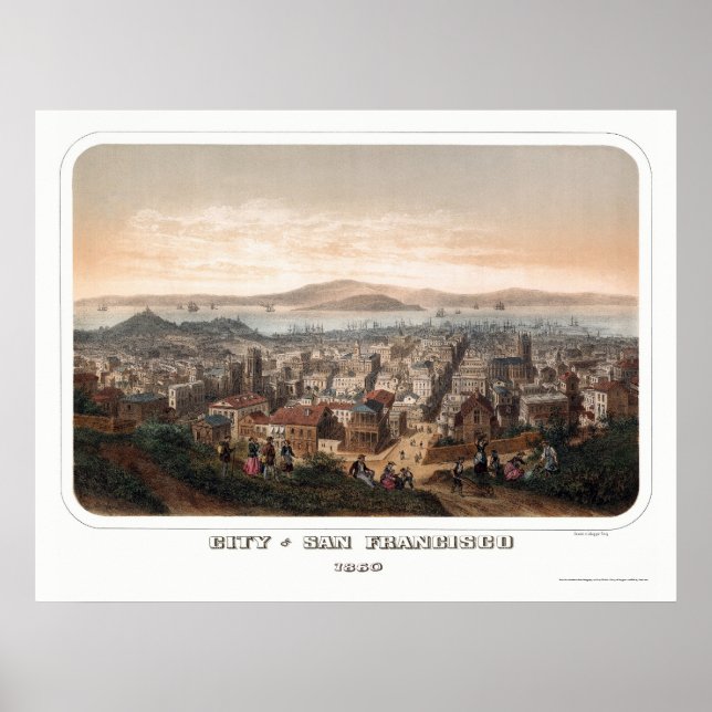 San Francisco, CA Panoramic Karta - 1860 Poster (Framsidan)