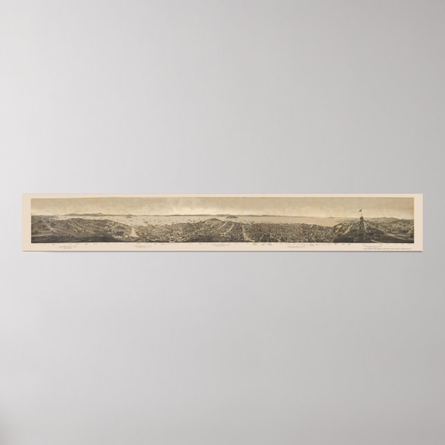 San Francisco, CA Panoramic Karta - 1862 Poster (Framsidan)