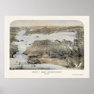 San Francisco, CA Panoramic Karta - 1868 Poster
