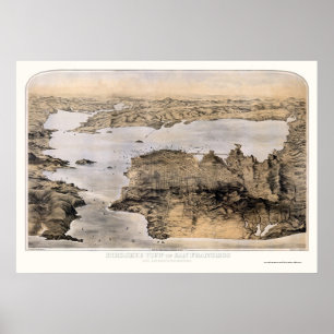 San Francisco, CA Panoramic Karta - 1876 Poster