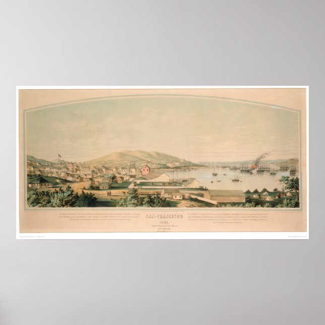 San Francisco, CA. Panoramisk Karta 1849 (1626A) Poster (Framsidan)