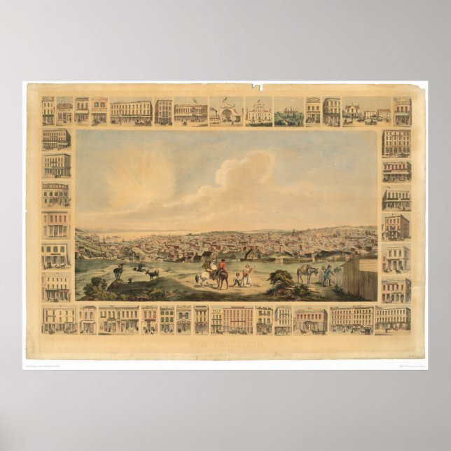 San Francisco, CA. Panoramisk Karta 1860 (1162A) Poster (Framsidan)
