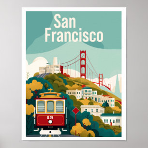 San Francisco CA Red Cable Car Vintage resor Poster