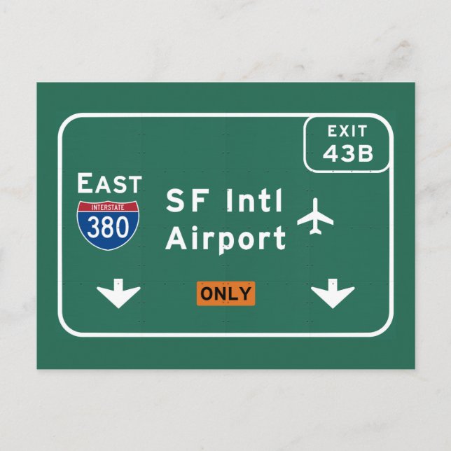 San Francisco CA SFO Airport I-380 E Interstate - Vykort (Framsida)