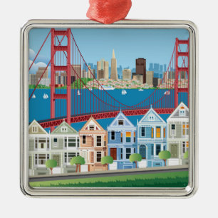 San Francisco CA staden vid fjärden Julgransprydnad Metall