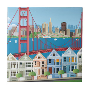 San Francisco CA staden vid fjärden Kakelplatta