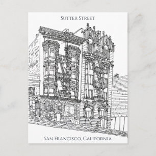 San Francisco, CA Sutter Street Teckning Vykort