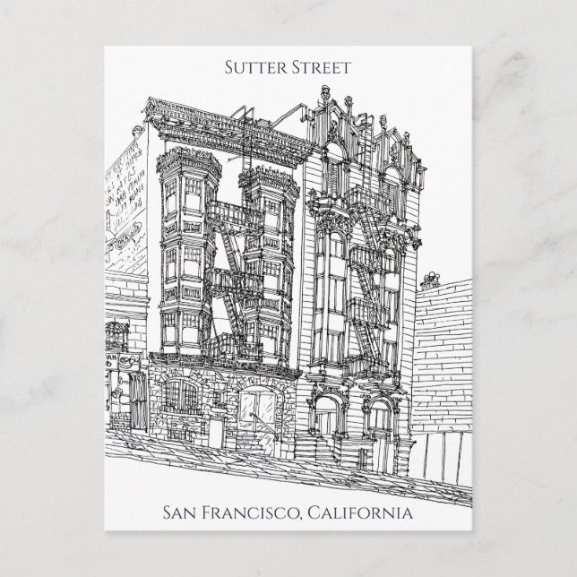 San Francisco, CA | Sutter Street Teckning Vykort (Framsida)