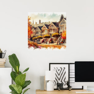 San Francisco CA viktorianska hem på hösten Poster