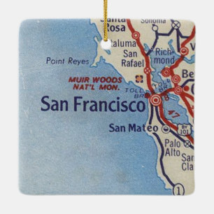 San Francisco CA Vintage Karta Julgransprydnad Keramik