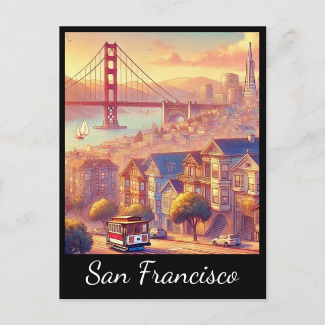 San Francisco Cable Car Golden Grind Bridge Vykort (Framsida)