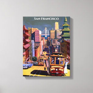 San Francisco Cable Car Retro Vintage resor Poste Canvastryck