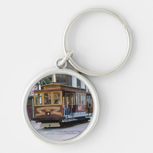 San Francisco Cable Car Rund Silverfärgad Nyckelring (Framsidan)