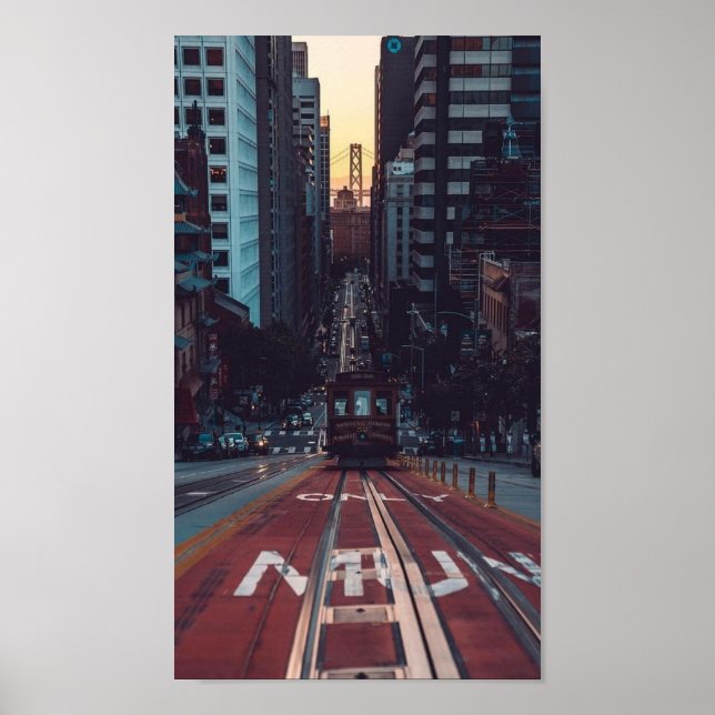 San Francisco Cable Car Sunset - Golden Grind View Poster (Framsidan)