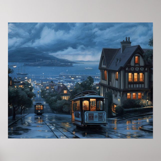 San Francisco Cable Car Twilight - Moody Alcatraz Poster (Framsidan)