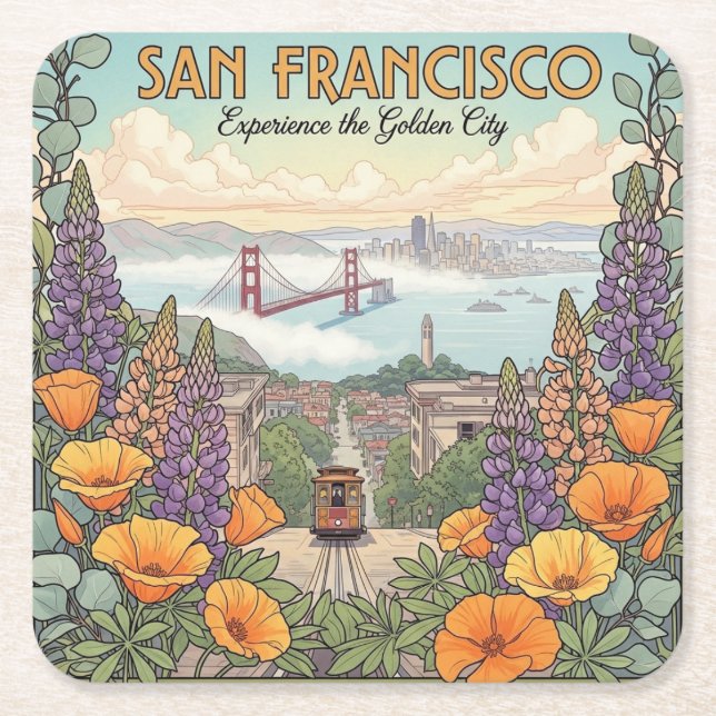 San Francisco Cable Car vykort Underlägg Papper Kvadrat (Framsidan)