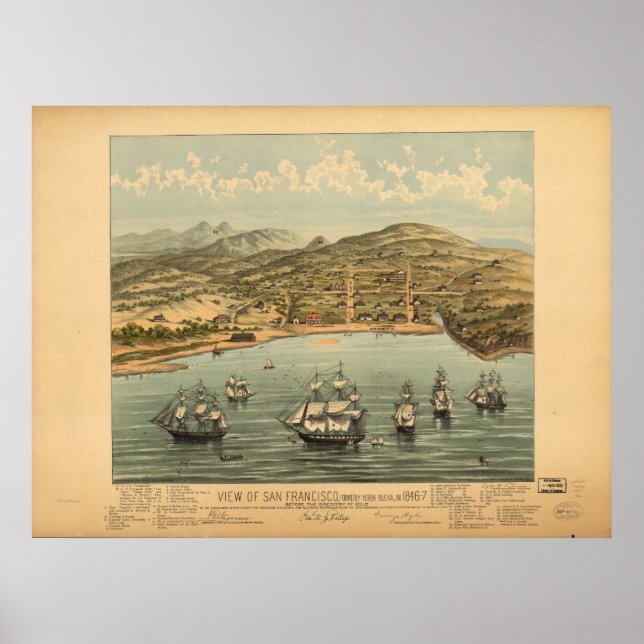 San Francisco California 1846 Panoramic Karta Poster (Framsidan)
