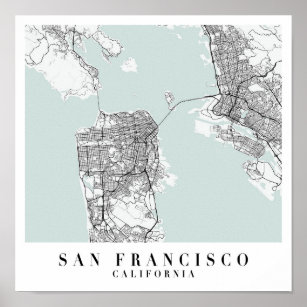 San Francisco California Blue Vatten Street Karta Poster