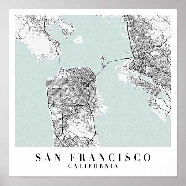 San Francisco California Blue Vatten Street Karta Poster (Framsidan)