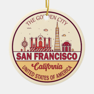 San Francisco California City Skyline Emblem Julgransprydnad Keramik