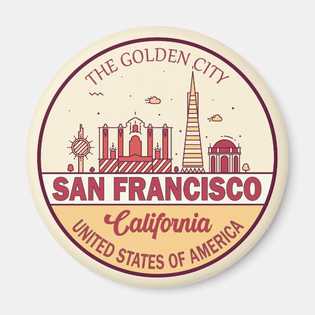 San Francisco California City Skyline Emblem Magnet (Framsidan)
