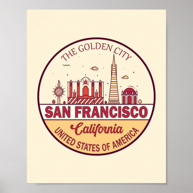 San Francisco California City Skyline Emblem Poster (Framsidan)