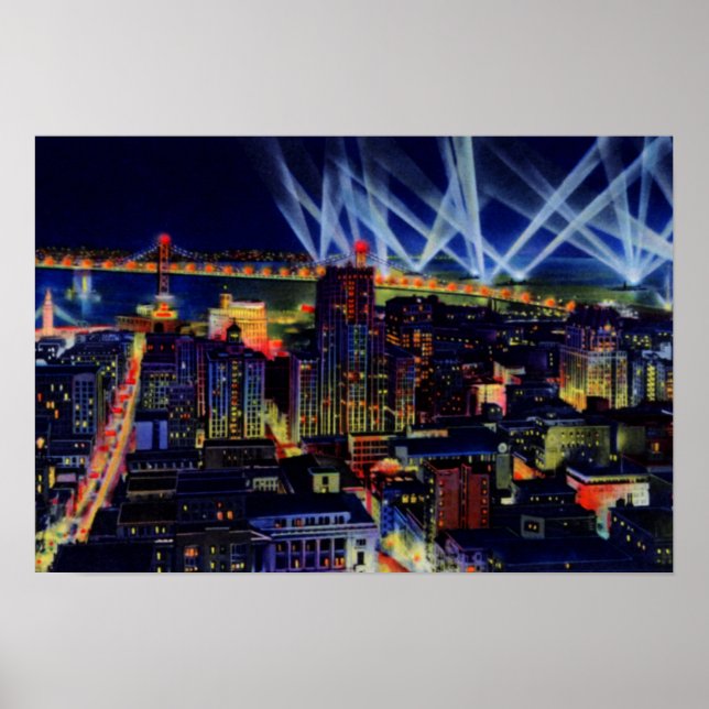 San Francisco California Night View of Bay Bridge Poster (Framsidan)
