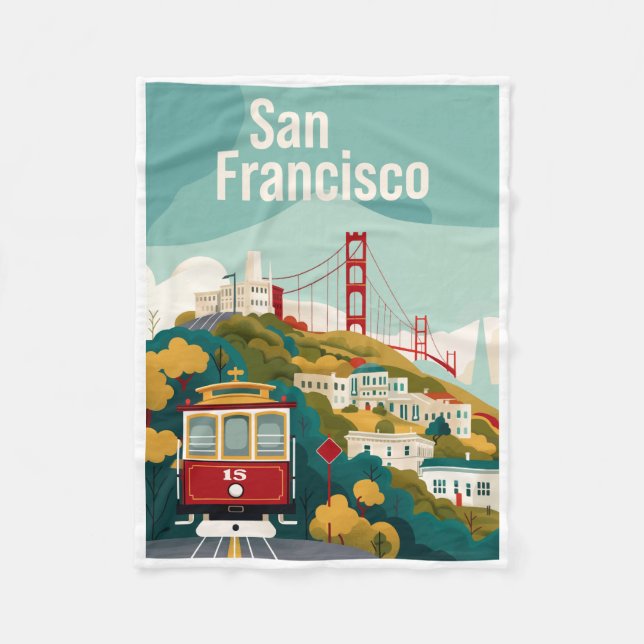 San Francisco California - Red Cable Car Fleecefilt (Framsidan)