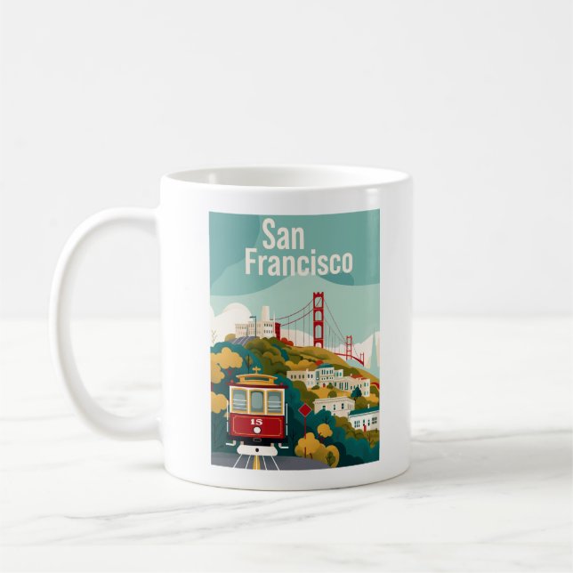 San Francisco California - Red Cable Car Kaffemugg (Vänster)