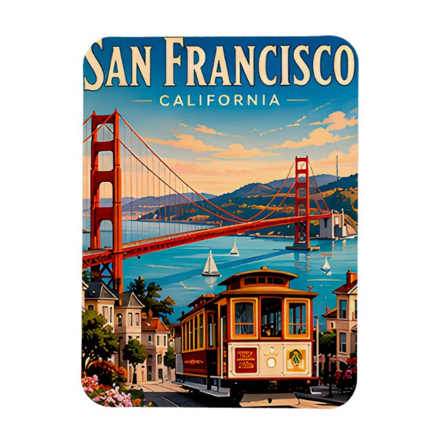 San Francisco California Resminner Retro Magnet (Vertikal)