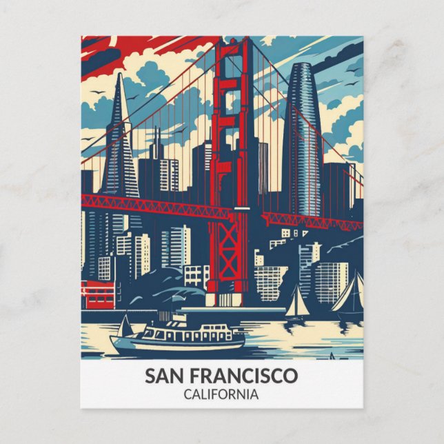 San Francisco California Retro Artwork Travel Vykort (Framsida)