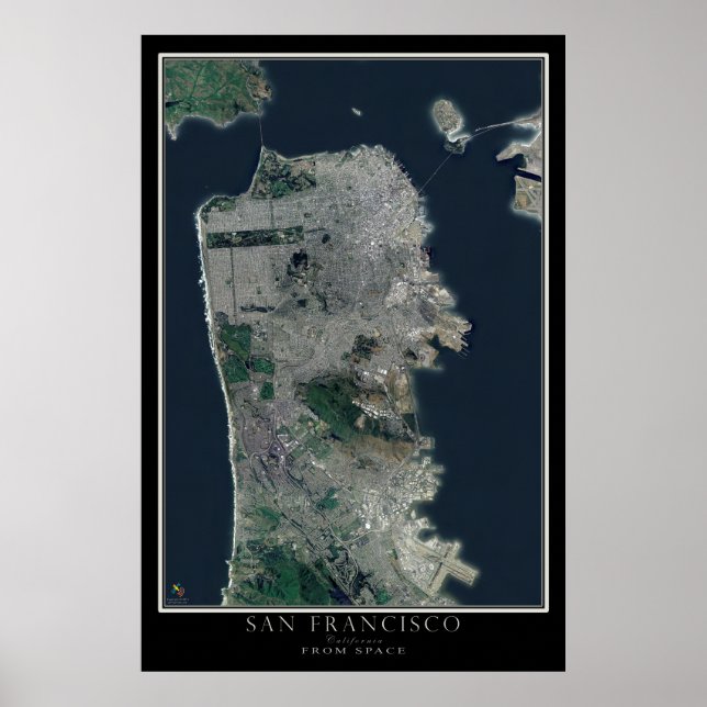 San Francisco California Satellite Karta Poster (Framsidan)