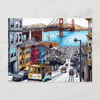 San Francisco, California seriebok konststil Vykort