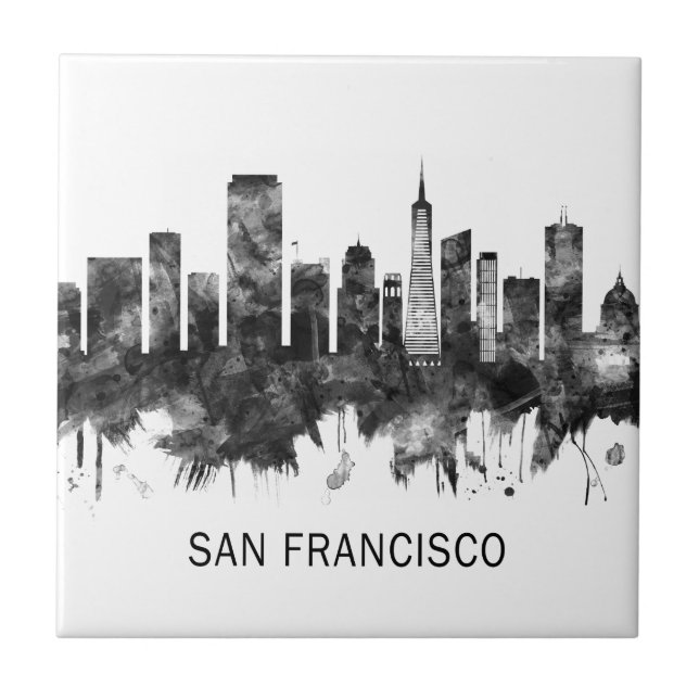 San Francisco California Skyline BW Kakelplatta (Framsidan)