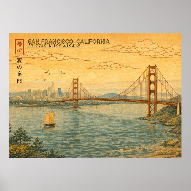 San Francisco California Skyline in Japanese Ukiyo Poster (Framsidan)