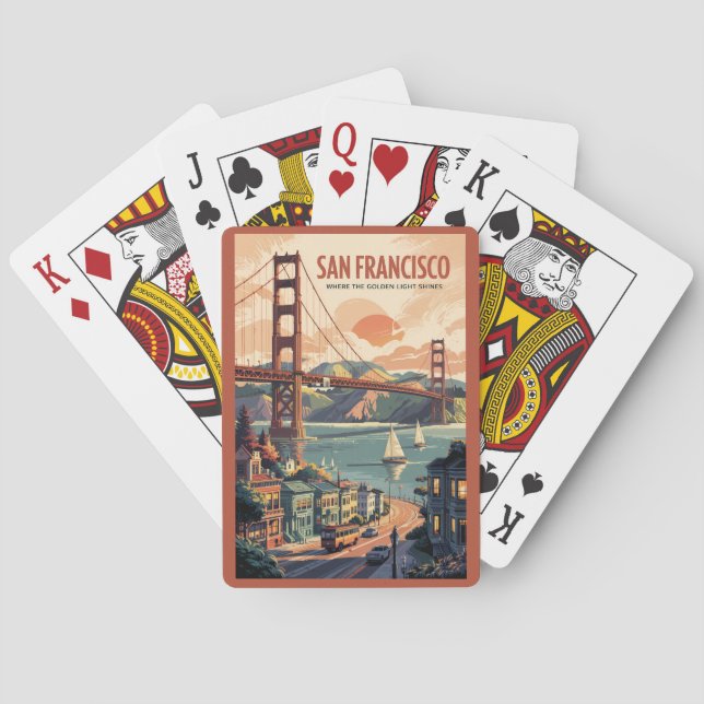 San Francisco California Skyline Travel Art Retro Casinokort (Baksidan)