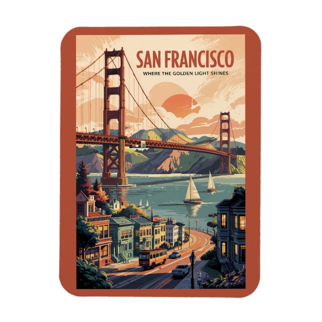San Francisco California Skyline Travel Art Retro Magnet (Vertikal)