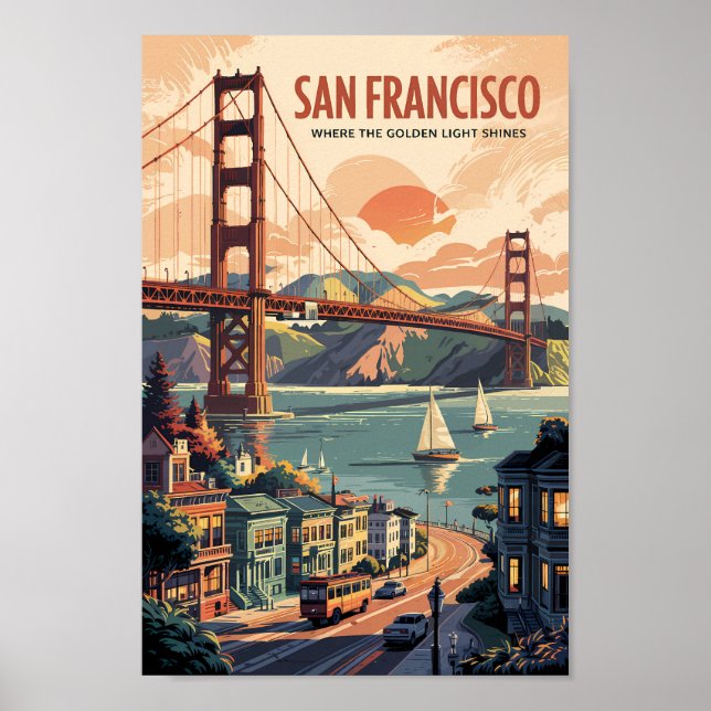 San Francisco California Skyline Travel Art Retro Poster (Framsidan)